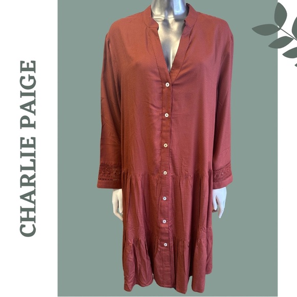Charlie Paige Women’s Loose Fot Dress Babydoll Cut Out Cuff Detail Rust Size XL - Picture 1 of 7